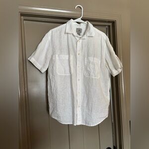 H&M Men's Casual Linen White Button Down Shirt